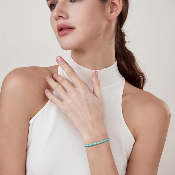 Turquoise Crystal Stretch Bracelet - 4mm Beads for Protective Healing & Elegance - Picture 4 of 7